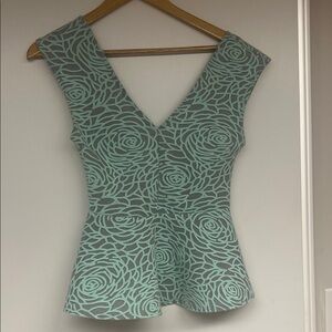 V-Neck Mint Green Patterned Peplum Tunic